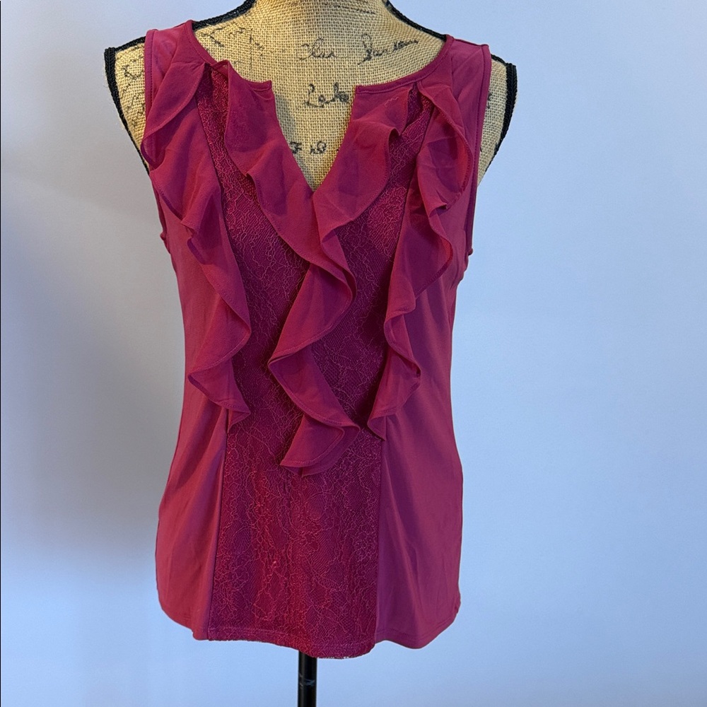 White House Black Market Fuchsia Ruffle Tank Top NWT
